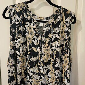 NWT Liz Claiborne Split Crew Neck Sleeveless Blouse NAVY Floral Size 2X